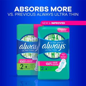 Always Ultra Thin Size 2 Long Super Pads Without Wings, Unscented