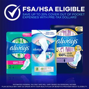 Always Ultra Thin Size 5 Extra Heavy Overnight Pads With Wings, Unscented