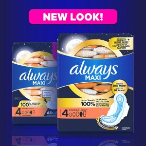 Always Maxi Size 4 Overnight Pads with Wings, Unscented