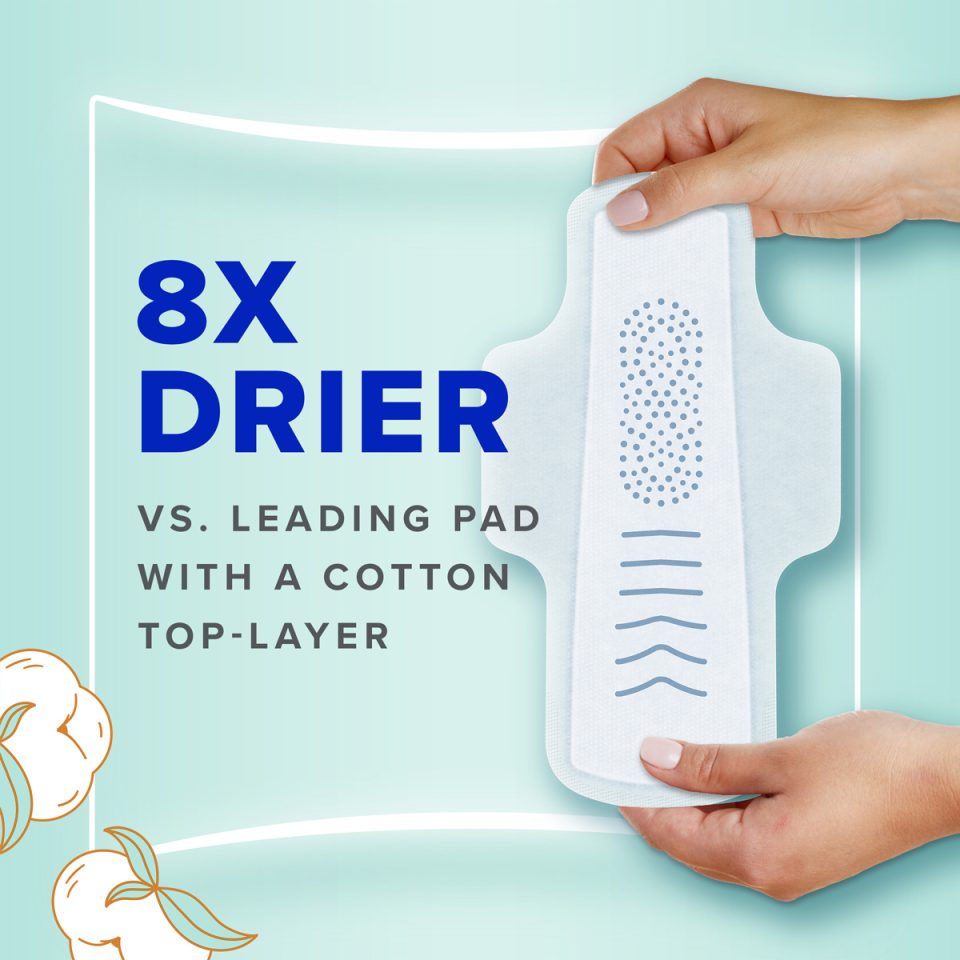 Always Pure Cotton Size 2 with FlexFoam Heavy Flow Pads with wings, Unscented